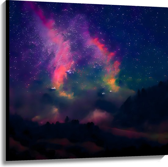 Canvas - Roze en Geel Licht in de Melkweg - 100x100 cm Foto op Canvas Schilderij (Wanddecoratie op Canvas)
