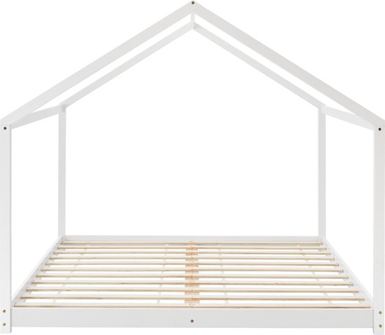 Lit d'Enfant de Forme Maison Cerro Pin 140 x 200 cm Blanc Mat Laqué  [en.casa]