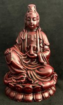 Kwan Yin beeld 9cm zittende op lotus Boeddha Guanyin Quan yin Rode Bruin