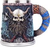 Viking Stainless Steel One-Handed Horn Skull Beer Mug, Nordic Viking Warrior Skull Mug Jug 17 oz, Halloween Bar Drinkware Men's Gift