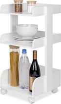 Bol.com Bomoe Bosse – FSC® Houten Keukentrolley op 4 Vastzetbare Wielen & 3 Etages – Serveerwagen 32x35x69cm Wit voor Badkamer K... aanbieding