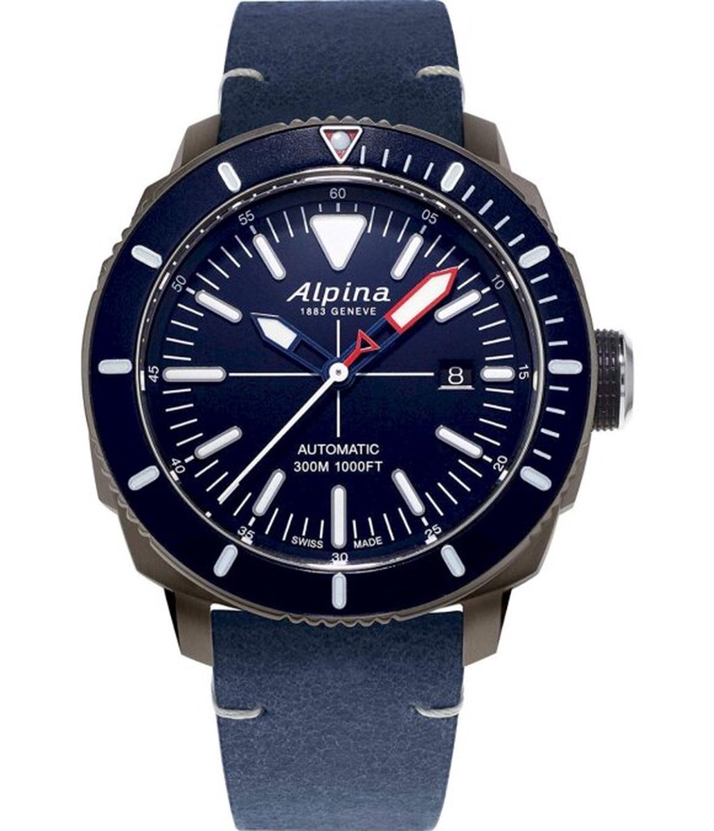 Alpina Seastrong Diver AL-525LNN4TV6 Horloge - Leer - Blauw - Ø 44 mm