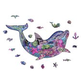 ACROPAQ Houten puzzel dolfijn - 150 Stukjes, A4 formaat 210 x 297 mm, Puzzel voor kinderen en volwassenen