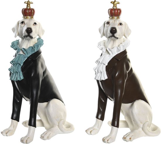 Decoratieve figuren DKD Home Decor 19,5 x 16 x 38,5 cm Zwart Wit Hond (2 Stuks)