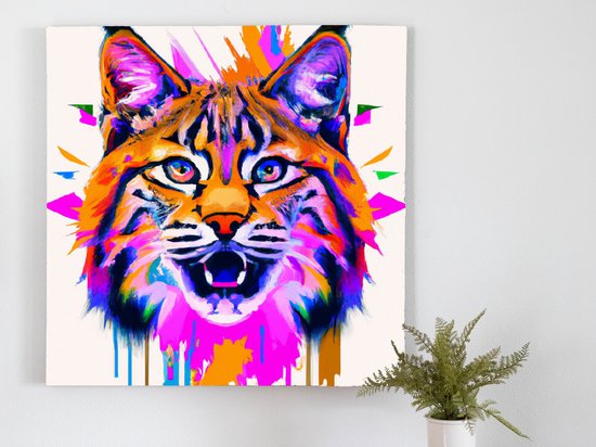 Vibrant bobcat burst | Vibrant Bobcat Burst | Kunst - 60x60 centimeter op Canvas | Foto op Canvas - wanddecoratie schilderij