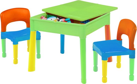 Kids Square 5-in-1 activiteitentafel en 2 stoelen - Meerkleurig