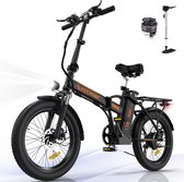 Bol.com Hitway Elektrische Fiets BK11 | E-bike | 250W Motor | Fat Tire | 112Ah | 20 Inch | Zwart/Oranje aanbieding
