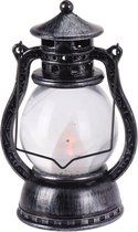 Zwart/grijze lantaarn decoratie 12 cm vlam LED licht op batterijen - Feestverlichting themafeest