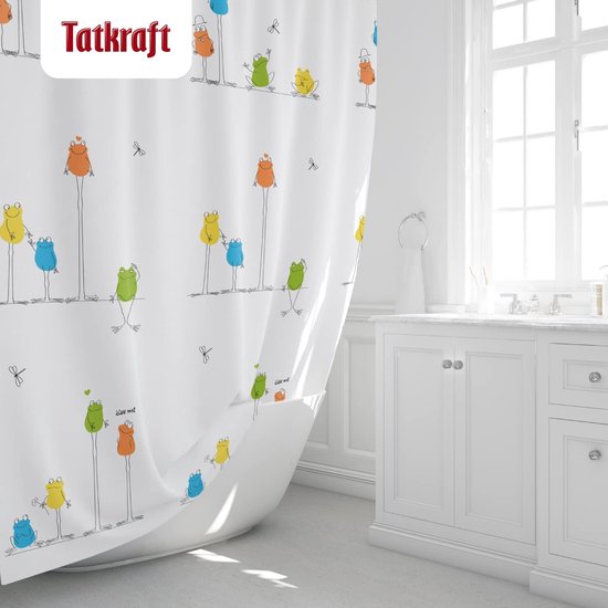 ABAKUHAUS Papegaai Douchegordijn, Parrot Tree Branch Flora, stoffen badkamerdecoratieset met haakjes, 175 x 180 cm, Cream Rood Groen