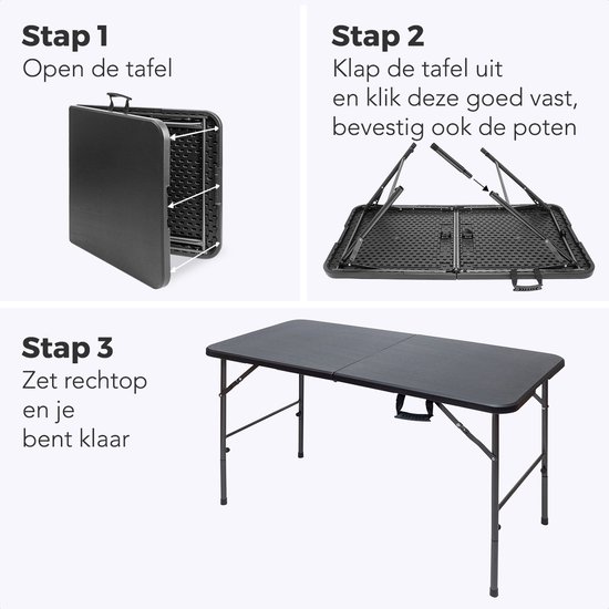 LifeGoods Inklapbare Tafel - 120x60 cm - Stevige Klaptafel - Weerbestendig - Inklapbare eettafel - Campingtafel - Vouwtafel voor Binnen en Buiten - Zwart