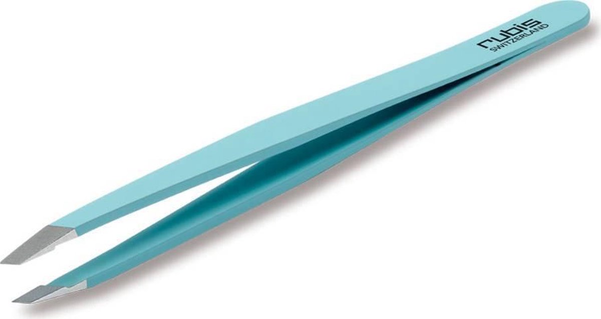 Rubis epileer pincet voor wenkbrauwen - schuin - professioneel pincet uit RVS met schuine punt - licht blauw
