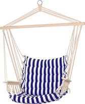 Pro Garden Hangstoel - Hammock - Schommelstoel - voor 1 Persoon - 50x45x100cm - Marine blauw/ Wit