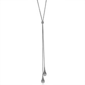 Twice As Nice Halsketting in edelstaal, lange slangenketting, 2 druppels met kristallen bol   60 cm
