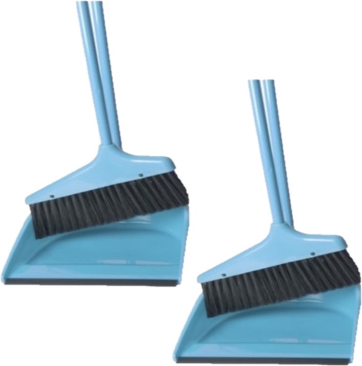 Set van 2x stuks kunststof stoffer en blik met lange steel 24 x 82 cm blauw - Schoonmaakartikelen