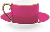 Pip Studio Chique tasse & soucoupe rose doré - porcelaine - tasse rose - bords dorés