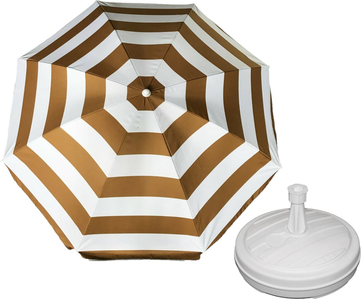Parasol - Goud/wit - D140 cm - incl. draagtas - parasolvoet - 42 cm - Parasols