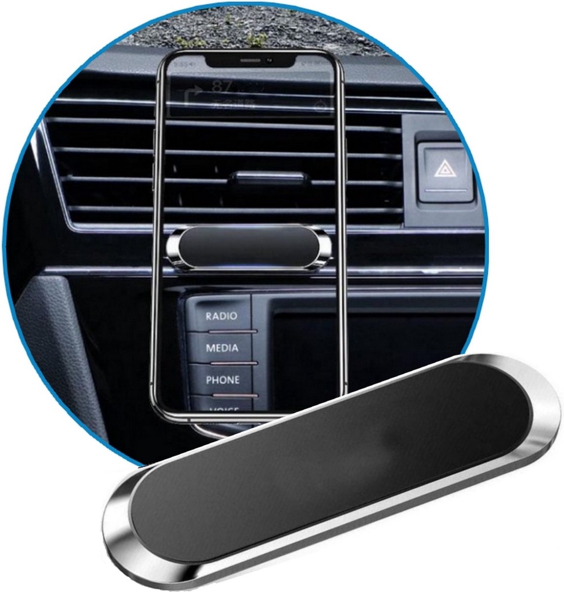Donfra® Telefoonhouders auto - Zilver - Drempel Proof - Magnetisch - Auto Accessoires - Magneet - Telefoonhouder Auto -
