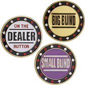 Relaxdays poker buttons - 3-delige set - metaal - big blind - dealer button - small blind