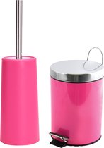 MSV Badkamer accessoires set - fuchsia roze - pedaalemmer 3L en wc/toilet-borstel