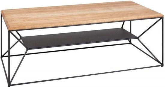 Massief houten salontafel ARCHITECTURE 110cm geolied eiken zwart metalen frame met plank - 41577