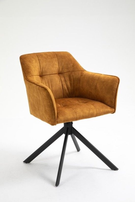 Design stoel LOFT mosterdgeel fluweel draaibaar zwart metalen frame met armleuning - 42392