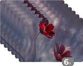 Placemat - Placemats kunststof - Bloemen - Rood - Planten - Natuur - 45x30 cm - 6 stuks - Hittebestendig - Anti-Slip - Onderlegger - Afneembaar