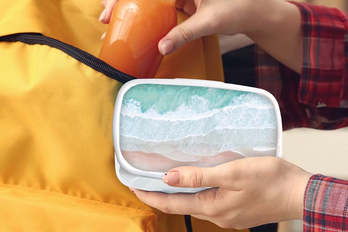 Broodtrommel Wit - Lunchbox - Brooddoos - Zee - Strand - Blauw - Natuur - 18x12x6 cm - Volwassenen