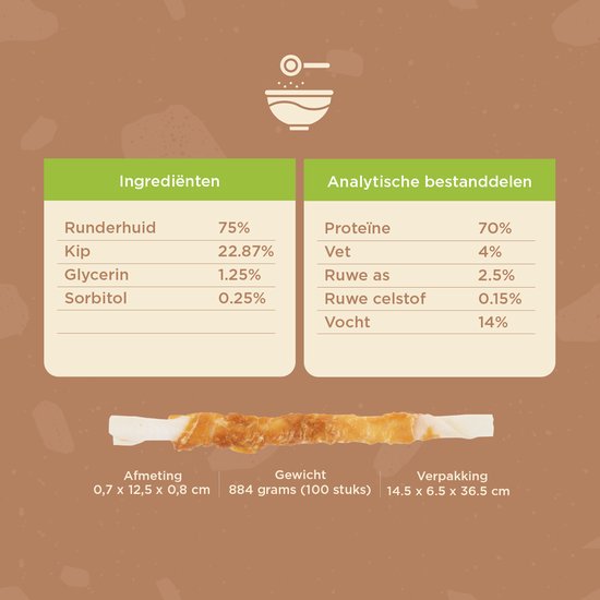 Petstyle Living Gedraaide Sticks met Kip - Hondensnacks - 100 Stuks - 12,5cm - Kauwsticks - Kauwstaafjes