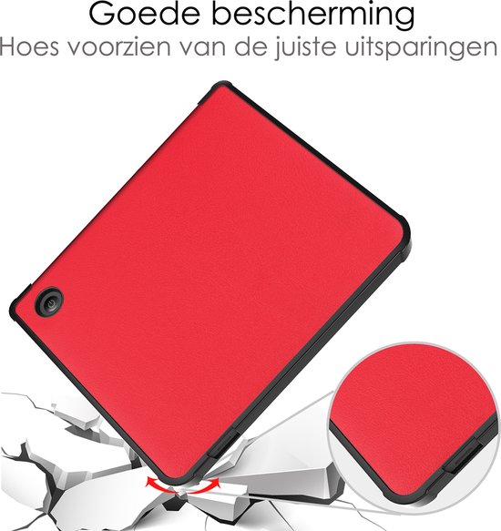 Hoes Geschikt voor Kobo Libra 2 Hoesje Bookcase Cover Book Case Hoes Sleepcover Trifold - Rood van Case2go — afbeelding 4