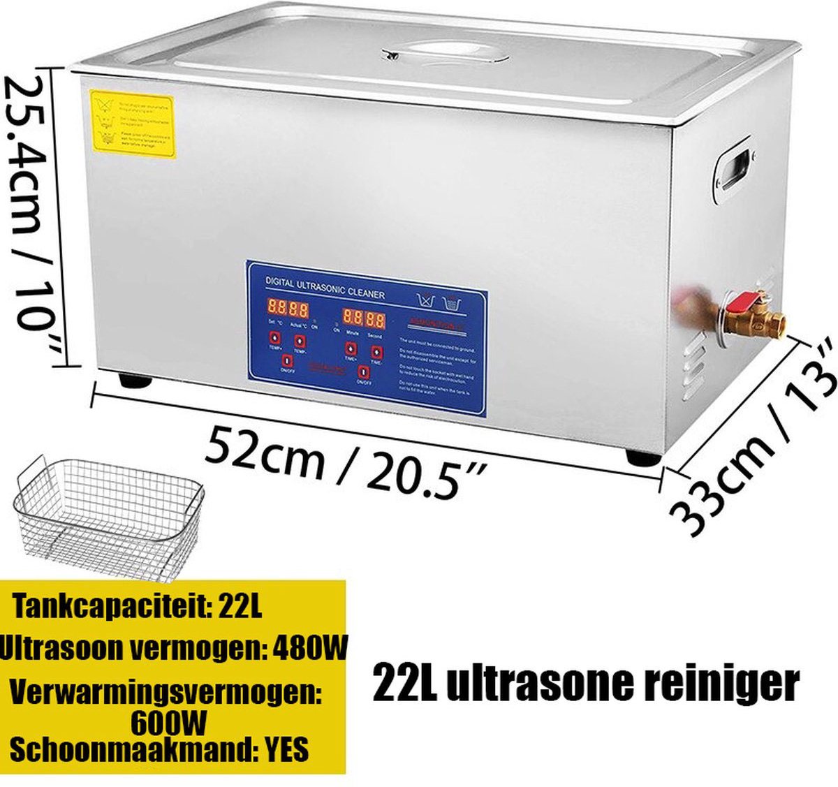 Ultrasone Reiniger - Ultrasoon Reiniger 22 Liter - Ultrasone Cleaner - Ultrasoonbad - Reinigingsbad - Reinigingsbak - Sieradenreiniger