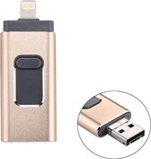RQW-01B 3-in-1 USB 2.0 & 8-pins en micro-USB 128 GB Flash Drive, voor iPhone & iPad & iPod & meeste Android-smartphones en pc-computer (goud)