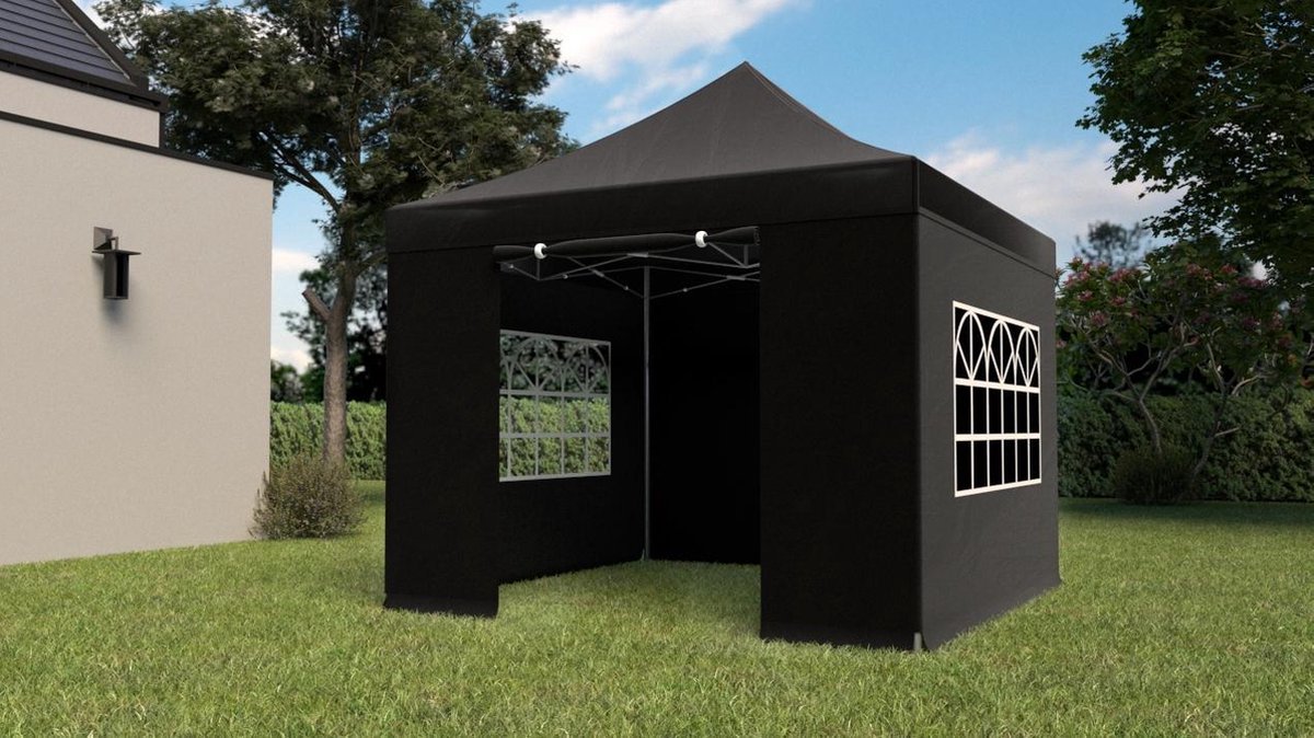 Easy up 3x3m zwart 30mm (aluminium buizen) semi prof partytent opvouwbaar