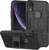 Bandtextuur TPU + PC schokbestendig hoesje voor iPhone XR, met houder (zwart)