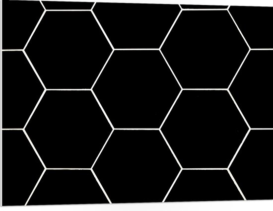 PVC Schuimplaat - Hexagon Vormen in het Wit tegen Zwarte Achtergrond - 100x75 cm Foto op PVC Schuimplaat (Met Ophangsysteem)