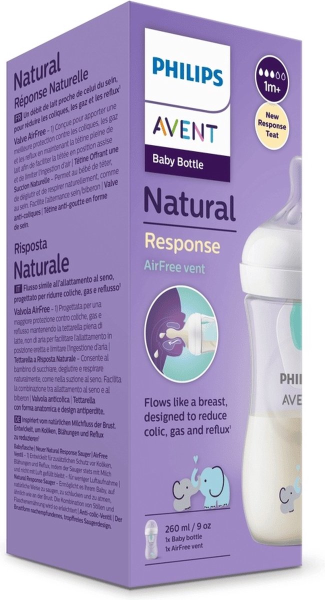 Biberon Philips Avent Natural Response avec valve Airfree- Éléphant - 1  biberon - 260