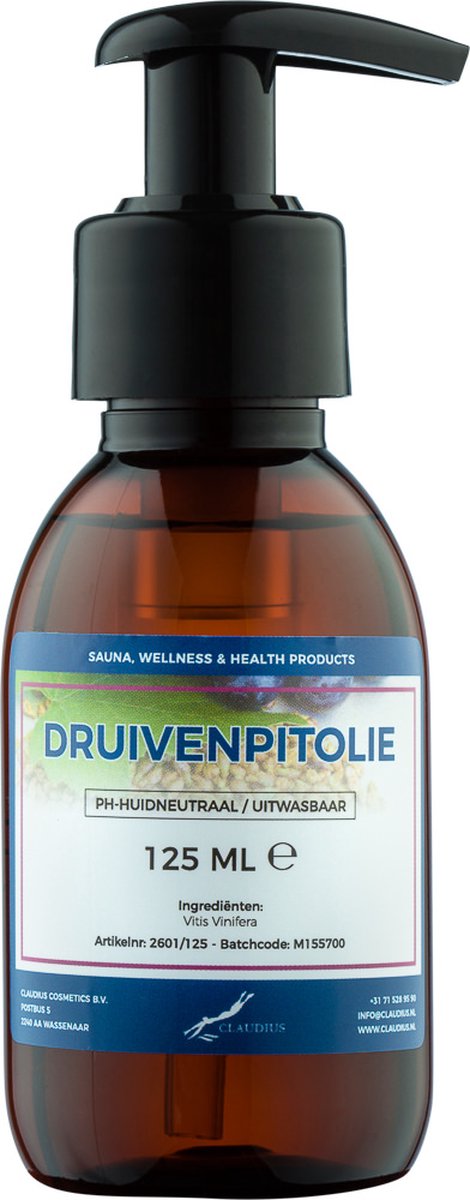 Goedkoopste Druivenpitolie 125 ml met pomp - 100 Natuurlijk - biologisch en koudgeperst - grapeseed oil