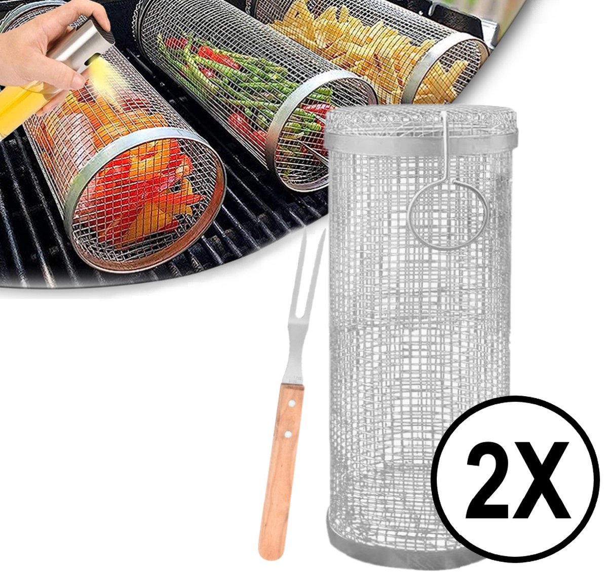 2-Pack BBQ grillmand rond 30x10cm incl. vork tang – rooster ...
