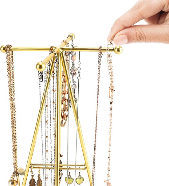 SONGMICS Sieradenstandaard, sieradenhouder, metalen frame, fluwelen sieradenlade, uitschuifbare kettinghouder, 30,9-47,5 cm hoog, sieradenopberger, lichtgoud JJS026A01 SONGMICS Sieradenstandaard, sieradenhouder, metalen frame, fluwelen sieradenlade, uitschuifbare kettinghouder, 30,9-47,5 cm hoog, sieradenopberger, lichtgoud JJS026A01
