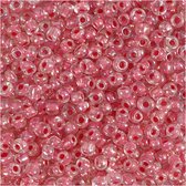 Rocailles, d 3 mm, afm 8/0 , gatgrootte 0,6-1,0 mm, roze kern, 25 gr/ 1 doos