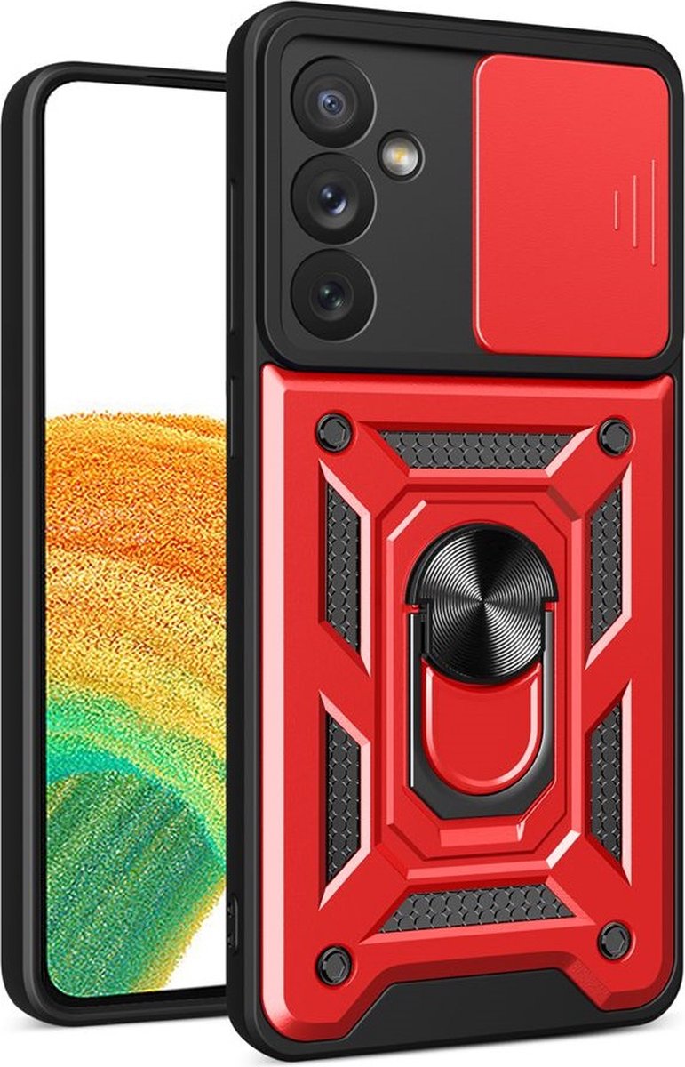 MobyDefend Hoesje - Geschikt voor Samsung Galaxy A34 - Pantsercase Met Draaibare Ring - Rood