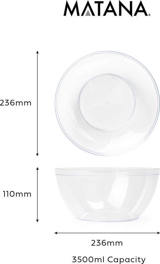 Lot de 5 bols à salade réutilisables – Plastique durable, volume de 3 500 ml, respectueux de l'environnement, Perfect pour la Prep des repas et les grands rassemblements.