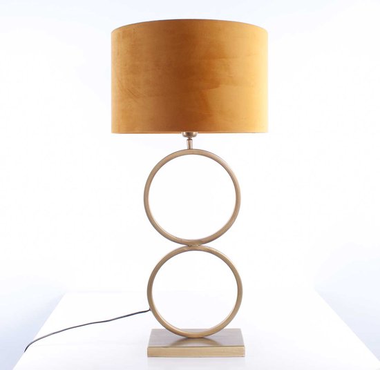 Tafellamp capri 2 ringen | 1 lichts | geel / bruin / goud | metaal / stof | Ø 40 cm | 82 cm hoog | tafellamp | modern / sfeervol / klassiek design