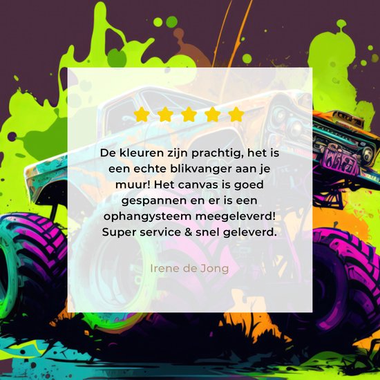 Canvas Schilderij Monstertruck - Groen - Neon - Auto - Design - 90x90 cm - Wanddecoratie