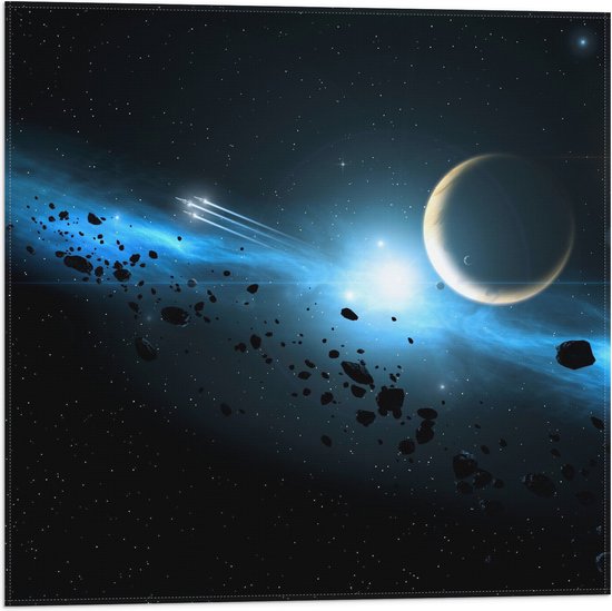 Vlag - Meteorieten, Kometen, Sterren en Planeten in het Heelal - 50x50 cm Foto op Polyester Vlag