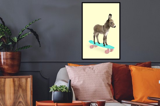Cadre photo avec poster - Âne - Skateboard - Marron - Animaux - Jaune - 40x60 cm - Cadre poster