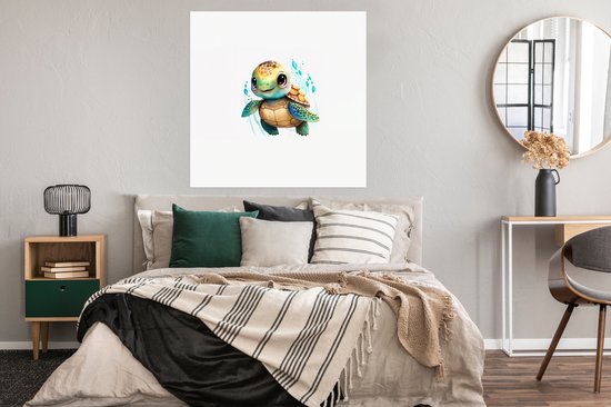 Poster Tortue - Aquarelle - Couleurs - Animaux - Filles - Garçons - 100x100 cm XXL