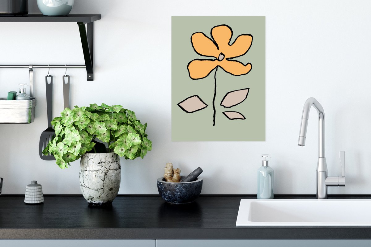 Poster Bloem - Geel - Groen - Abstract - 30x40 cm