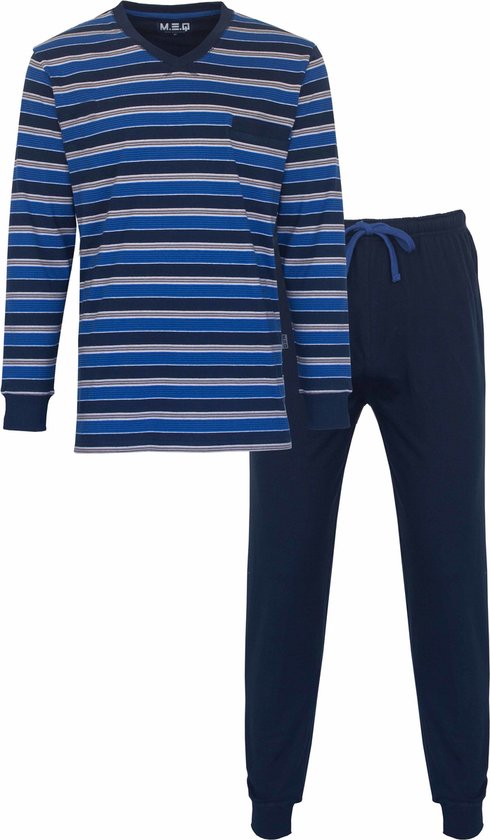 MEQ Heren Pyjama - Streeppatroon - 100% Katoen - Blauw - Maat XXL