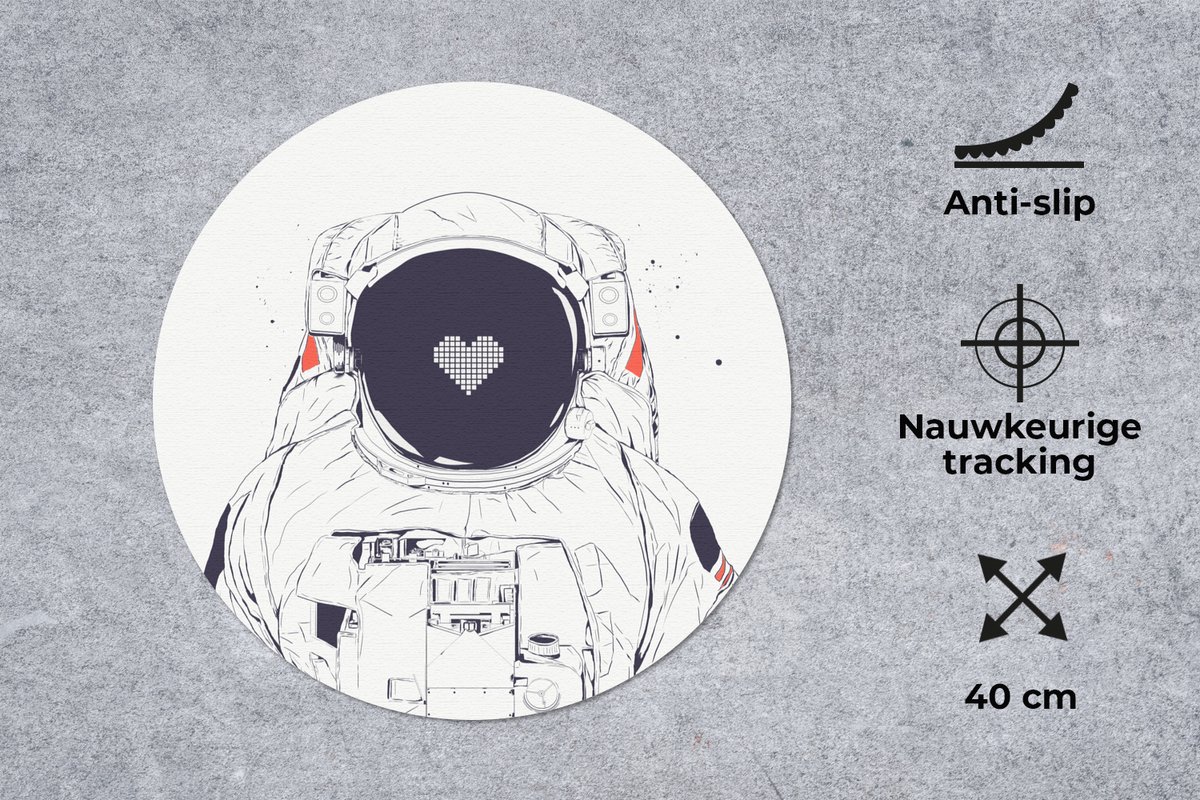 Muismat rond 40x40 cm - Mousepad Astronaut - Hartje - Ruimte - Liefde - Ronde muismatten
