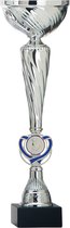 Trofee/prijs beker - blauw accent - zilver - kunststof - 32 x 10 cm - sportprijs